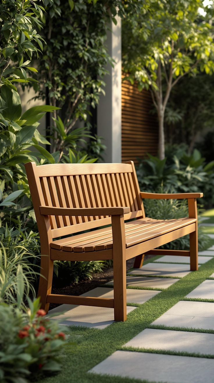 Outdoor Teak Wood Bench in Serene Garden Space by Top Supplier