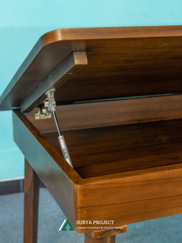 Modern dining table with storage space under tabletop crafted in premium wood