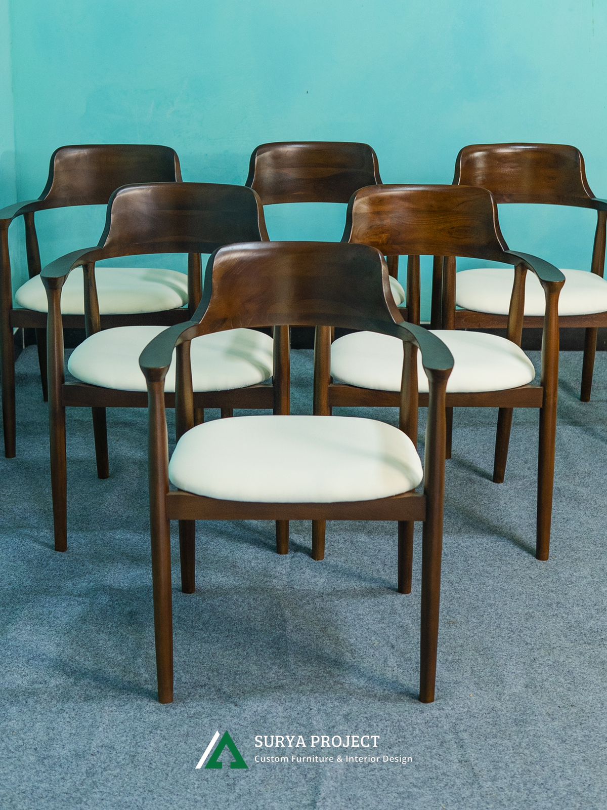 Hiroshima dining chair in solid wood with white cushion seat