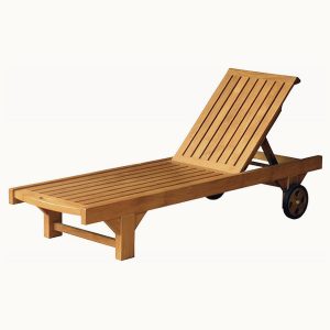 Teak Carita Sun Lounger made of solid teak wood with adjustable backrest and wheels – premium outdoor furniture for export