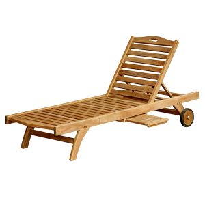 Teak Classic Sun Lounger made of solid teak wood with adjustable backrest and wheels – premium outdoor furniture for export.