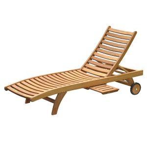 Teak Horizon Sun Lounger crafted from solid teak wood with adjustable backrest and wheels – ideal for premium outdoor furniture export