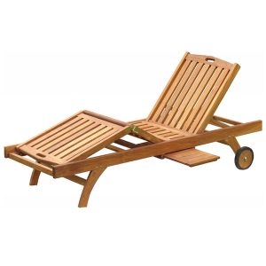 Teak Richmond Sun Lounger made from solid teak wood with adjustable reclining backrest and wheels – luxury outdoor sunbed for export.