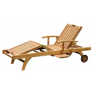 Teak Richmond Sun Lounger with armrest made of premium solid teak wood – adjustable outdoor reclining sunbed for export.