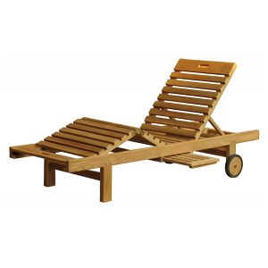 Teak Vanavara Sun Lounger crafted from solid teak wood with adjustable backrest and footrest plus wheels – premium outdoor sunbed for export