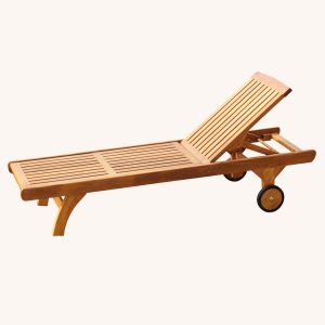 Teak Victoria Sun Lounger made of solid teak wood with adjustable backrest and wheels – elegant outdoor furniture for export.
