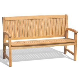 Wholesale teak Marley garden bench with slatted design, crafted from Perhutani teak wood for global import markets