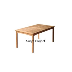 Rectangular fixed outdoor dining table made of high-quality solid teak wood with a natural finish