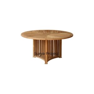 Round teak outdoor dining table made from premium solid teak wood