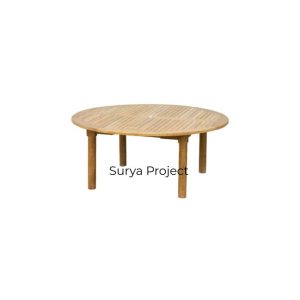 Round fixed table made from solid wood by Indonesian furniture manufacturer