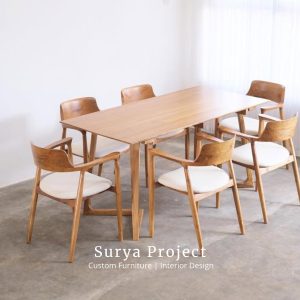 Solid teak Hiroshima dining set with 6 chairs natural wood finish