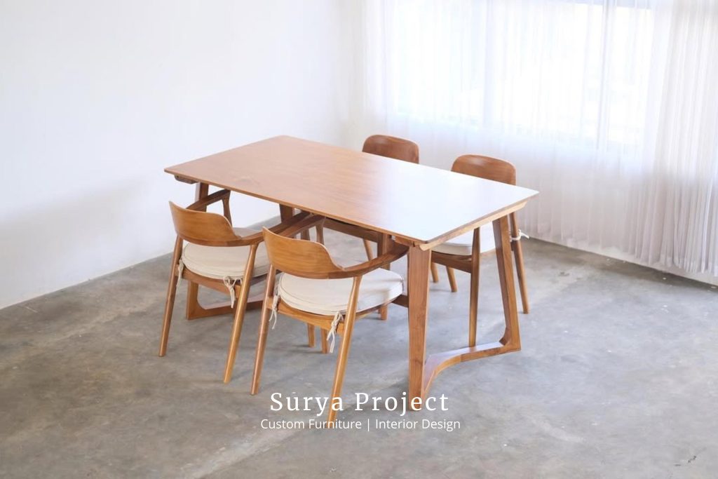Solid teak Hiroshima dining set with 4 chairs natural wood finish