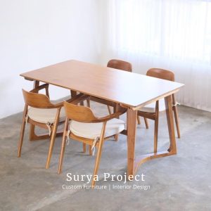 Solid teak Hiroshima dining set with 4 chairs natural wood finish