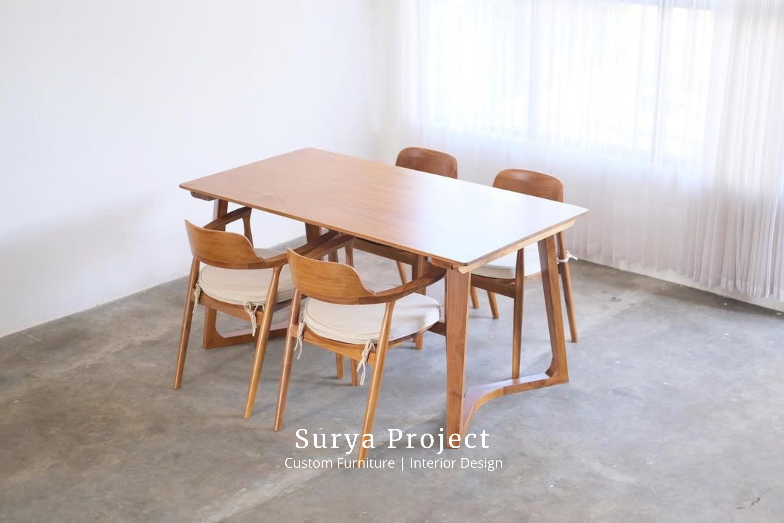 Solid teak Hiroshima dining set with 4 chairs natural wood finish