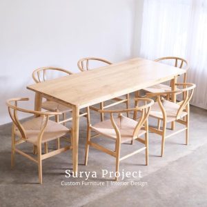 Wishbone solid teak dining table set with 6 chairs made from Grade A Indonesian teak wood in Scandinavian style