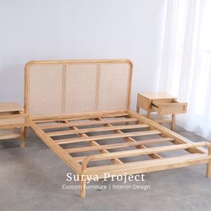 Abirama solid Perhutani teak bed frame crafted for European bedroom furniture market