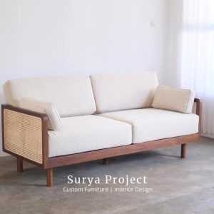 Balmond teak rattan sofa with comfortable cushions and minimalist design