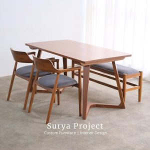 Hiroshima dining set with bench and premium cushion seating