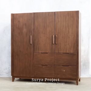 Lunara teak wood wardrobe with natural rattan panels minimalist Scandinavian bedroom furniture