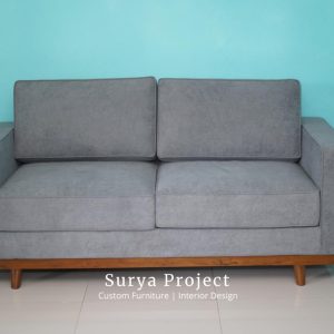 Arvena minimalist teak wood sofa with upholstered cushion for furniture export