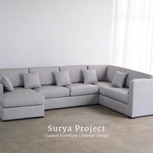 Lucensa teak wood U shape sectional sofa with upholstered cushions