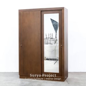 Solara teak wood wardrobe with natural rattan doors minimalist bedroom furniture