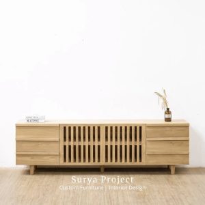 Vellora solid teak wood TV cabinet with minimalist design and soft closing drawer