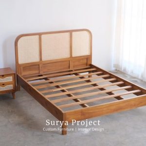 Kayaro solid teak bedframe made from Indonesian Perhutani teak wood for European wholesale and export furniture market.